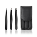 3pcs 4pcs  Black Pink Slanted  Pointed Eyebrow Eyelash Extension Tweezers Set With PU Bag