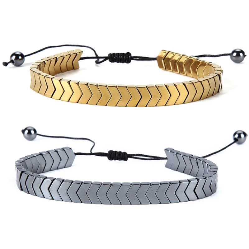 New Market Men's Hematite Hand Jewelry Unique Gold Plated Non-Magnetic Bracelet for Gift or Party