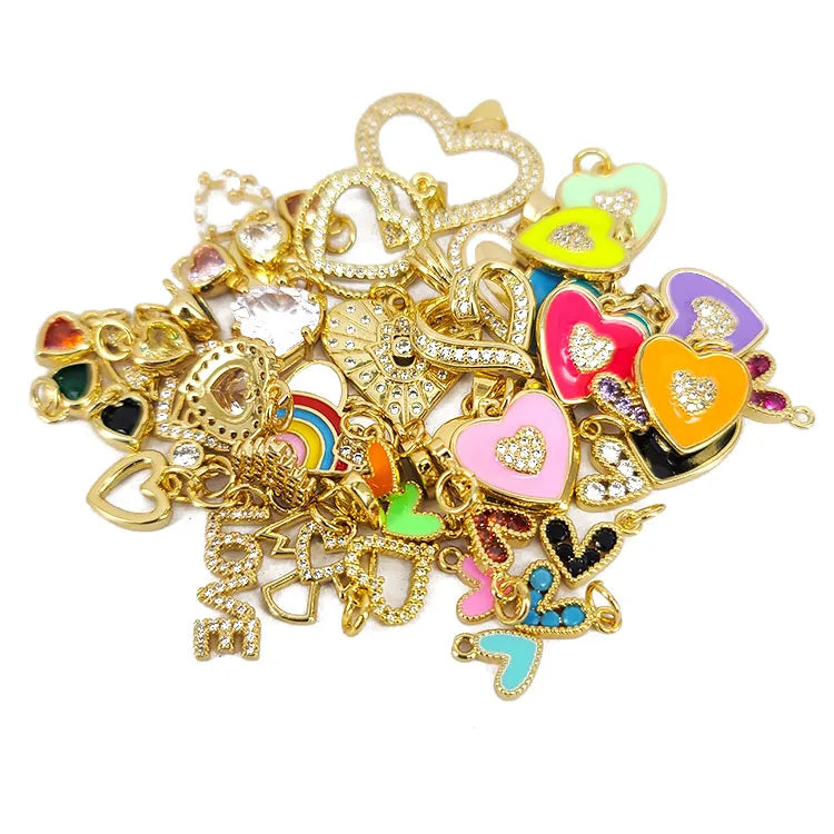 CZ8510 Dainty Love Heart Jewelry Mini Brass Pave Heart Charm with Small Diamond CZ Cubic Zirconia Love Heart Charms