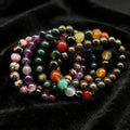 Custom Handmade Natural Stretch Bracelet Black Stripe Rhodochrosite Rainbow Agate Purple Fluorite Blood Stone Bronzite Bracelets