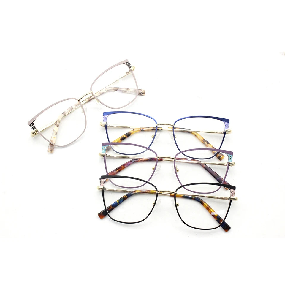 Solid Pattern Metal Full Rim Optical Eyeglasses Frames Cat Eye Style for Women Daily Wear Anti-Blue Light Blocking Feature