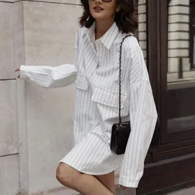 Enyami High Street Autumn Spring Boxy Oversized Tops Casual Striped Long Sleeves Shirts Ladies Loose Boyfriend Blouses Women