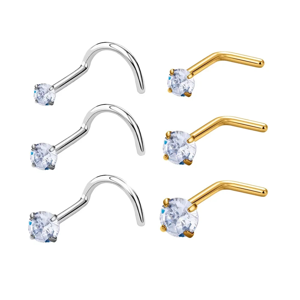Factory Direct Titanium Nose Stud Piercing Fashion Body Jewelry Nose Studs Zirconia Nose Rings