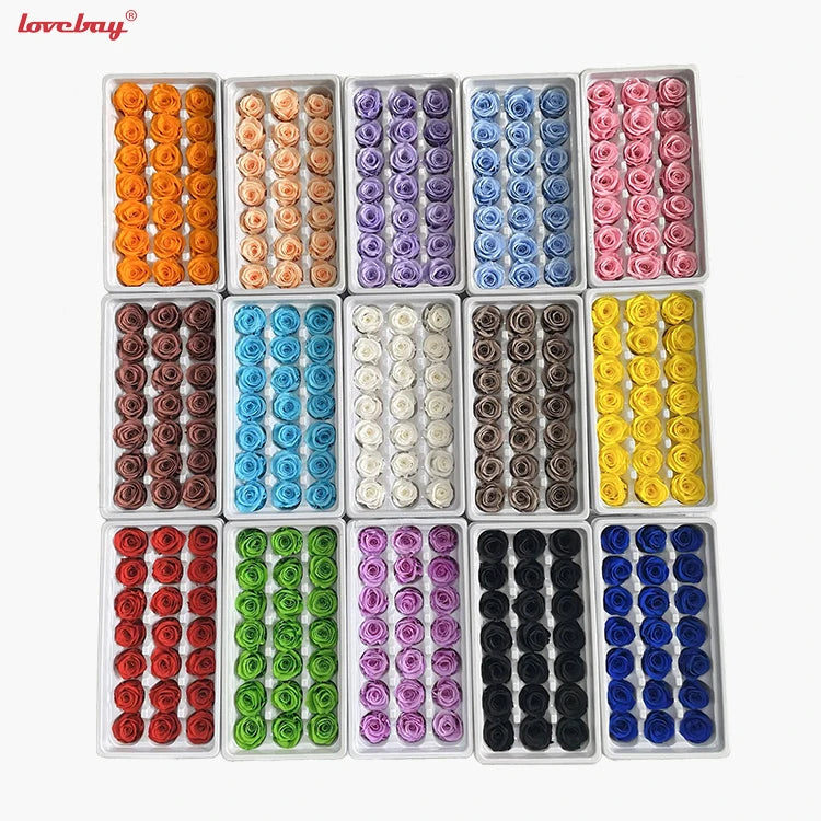 Lovebay Factory Wholesale Preserved Flower Heads in Box Handmade Rose Everlasting Immortal 2-3cm Preserved Flowers Head Roses