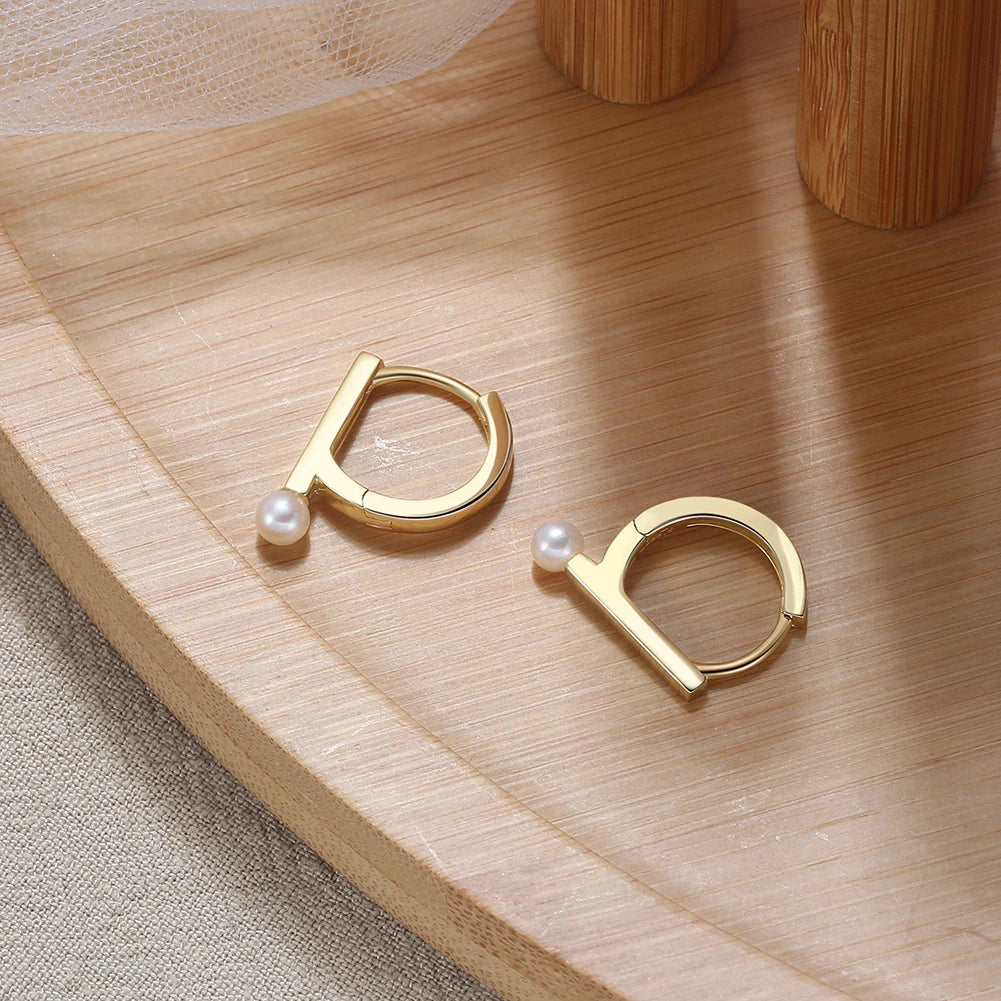 GPE36 RINNTIN Pearl Earrings 925 Sterling Silver Fine Jewelry 14K Gold Plated Hoop Earrings for Women