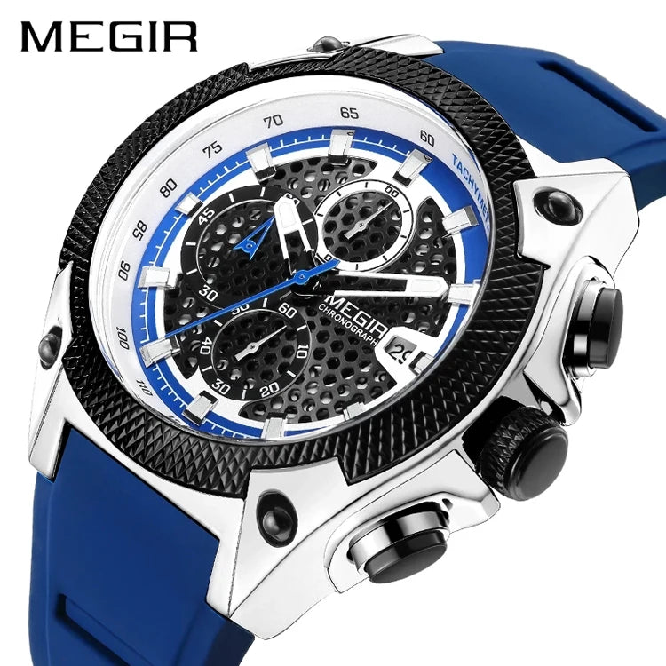 MEGIR 2127 Fashion Mens Watches Top Brand Chic WristWatch Quartz Clock Blue Watch Men Waterproof Sport Chronograph Clock