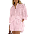 Wholesale Ladies Suits Office Wear Elegant Lapel Striped Shirts and Pants Suits Street Chic 2 Piece Set Women 2024