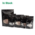 Ziplock Resealable Bags Available Instock Reusable Black Stand up Pouch with clear Window