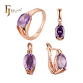 FJ Fallon Fashion Jewelry Solitaire Oval Light Purple Jewelry Set with Rings and Pendant Plated Rose Gold Brass