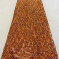 2022 New Burnt Orange 3d Beaded Sequins Lace Fabric African Wedding Bridal Lace Dress 5 Yards Wholesale HY1945