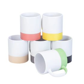 Factory Price Sublimation Matte Mugs with LOGO Print Cheap Plain White Ceramic Coffee Mugs with Colorful Bottom