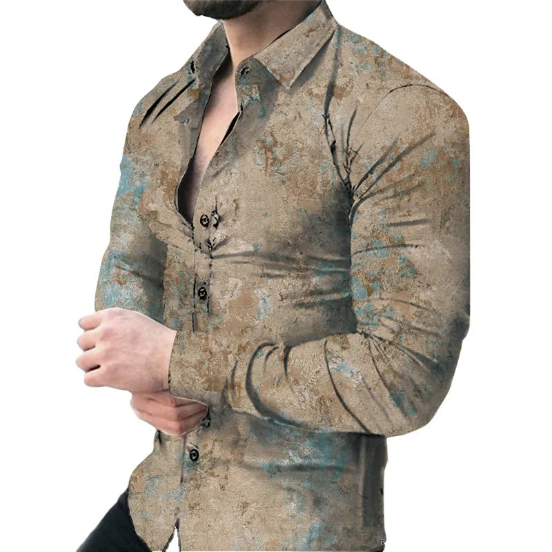 Men's Designer Dress Shirts Printed Formal Work Shirt Long Sleeve Button up Wrinkle Free Shirt for Men