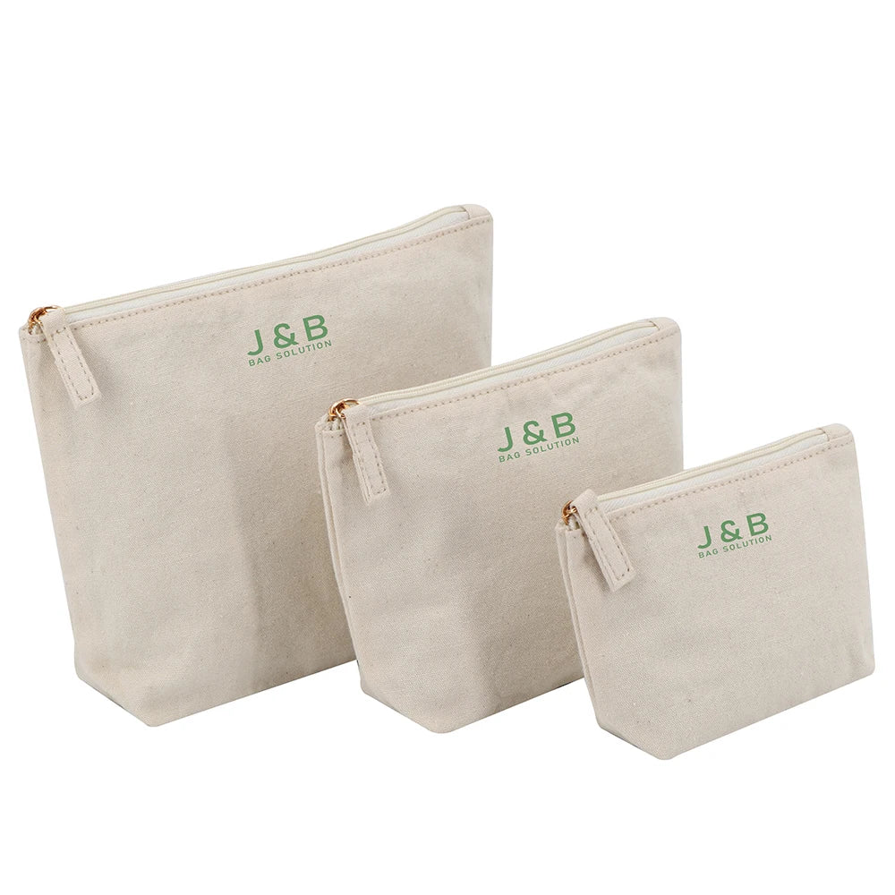 Promotional Eco Natural Unbleached Cotton Canvas Zipper Pouch Bag Logo Printed Custom Makeup Cosmetic Packaging Giveaways Bags