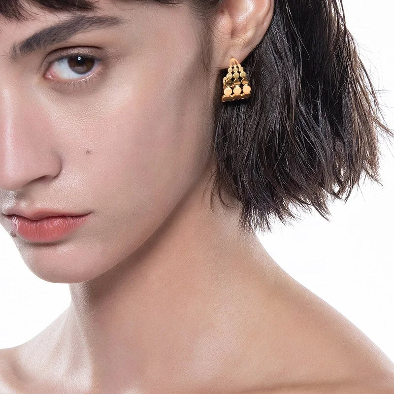 18K Gold Plated Stainless Steel Jewelry Geometric Dots C Shaped Accessories Hoop Earrings E211242