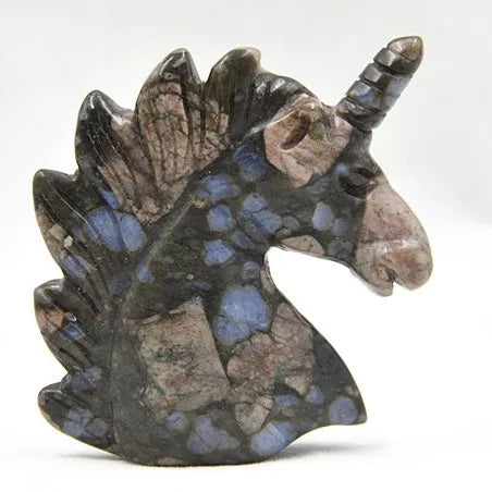 Huiying 50*20*50mm Natural blue labradourite hand carved crafts natural stone crystal jade horse head statues crystal unicorn