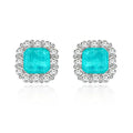 925 Sterling Silver Square Princess Cut Blue Square Cubic Zirconia Earrings Studs