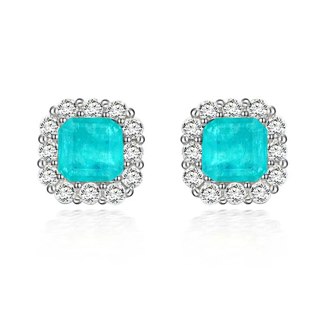 925 Sterling Silver Square Princess Cut Blue Square Cubic Zirconia Earrings Studs