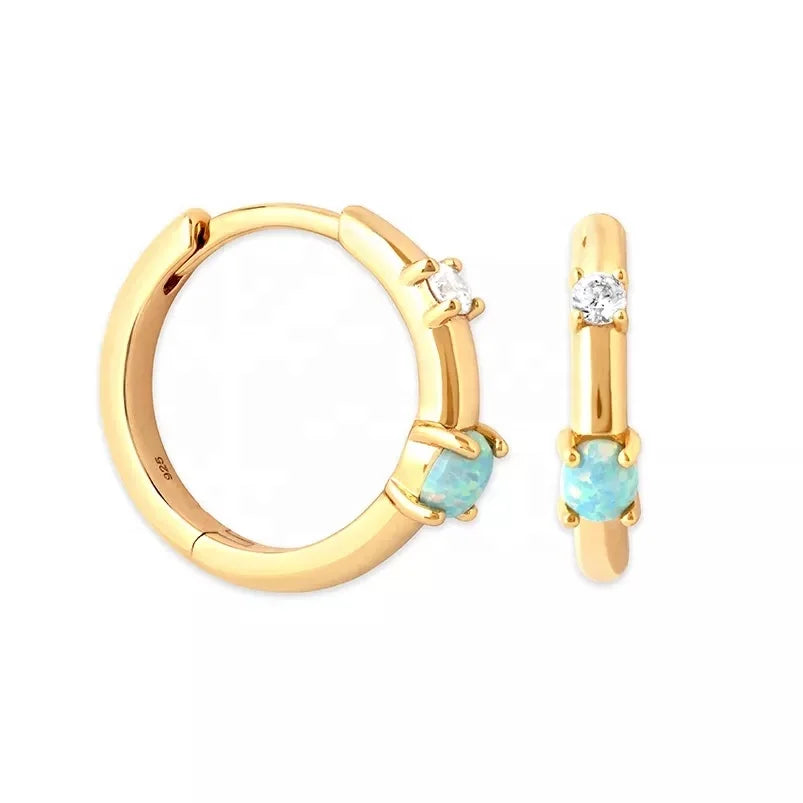 LOZRUNVE 18k Gold Vermeil Dainty Diamond Opal Huggie Hoop Earring Sterling Silver 925