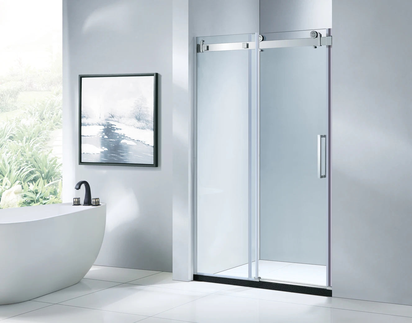 KMRY Luxury Design Hotel Shower Enclosure Door Frameless Sliding Glass Door Chrome Finish 8/10mm Tempered Glass 304 Stainless