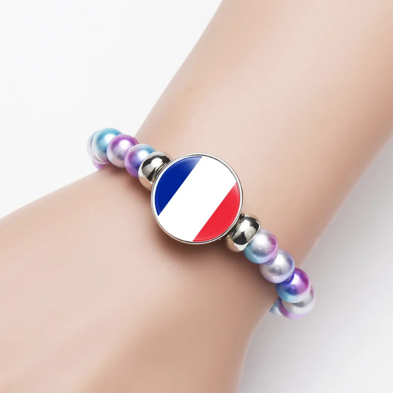 Manufacturer Europe Country Bead Bracelet European National Country Flag Imitation Pearl Design Beaded Bracelets for Women