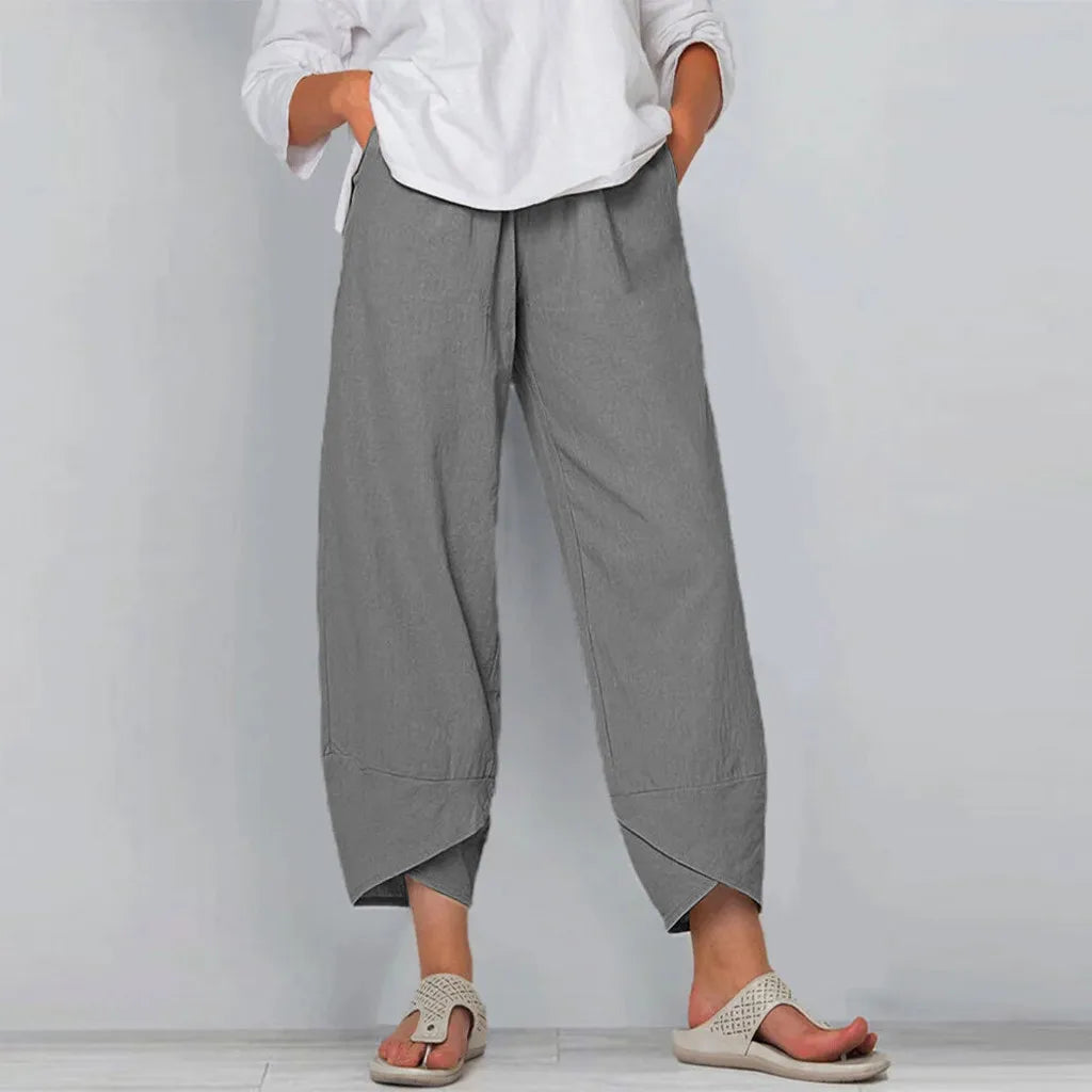 S-5XL Wide Leg Pants Loose Casual Cotton Linen Elastic Waist Cropped Pants