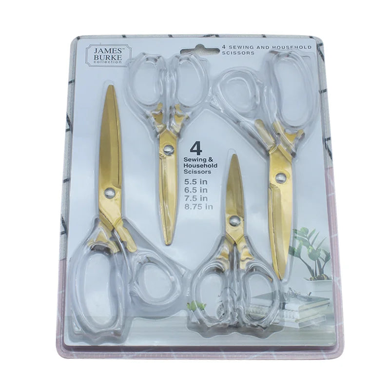Customized 4Pcs Sewing and Household Scissors Set Titanium Coated Tailor Scissors Set Sharp Blade Shears with Crystal Handle