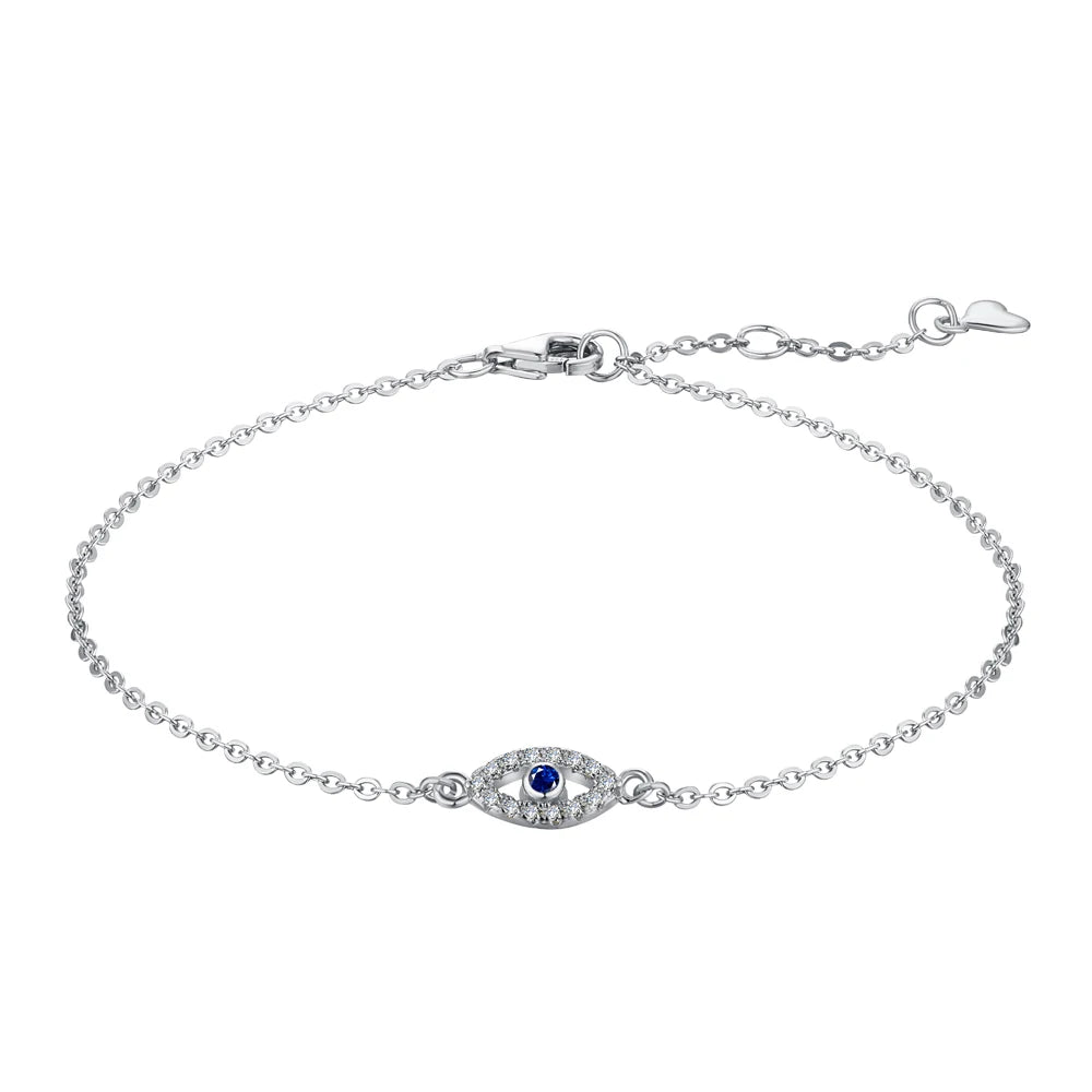 Dylam Stylish Women Fine Jewelry Bangle Bracelets 925 Sterling Silver Evil Blue Eye Sapphire 5A Zirconia Link Chain Bracelet