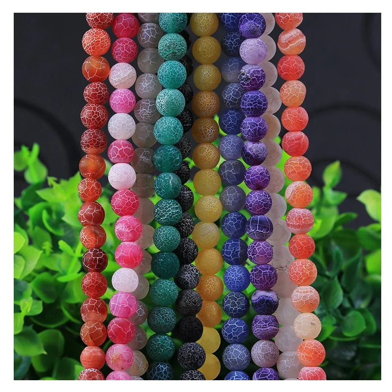 Natural 10mm 6/8/10mm Mysterious Nature Stone Frost Cracked Dream Fire Dragon Veins Agat Beads For Jewelry Natural A Bracelet