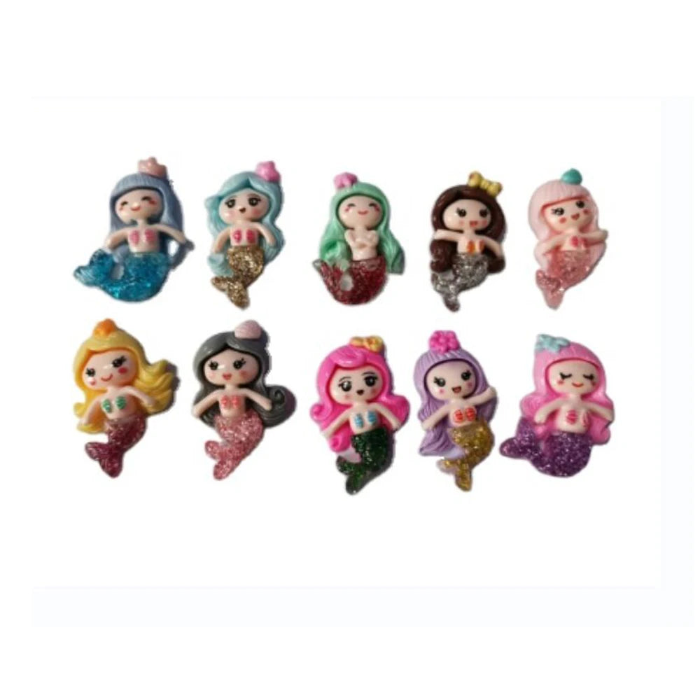 Scrapbooking DIY Jewelry Craft Decoration Accessories 100x Kawaii Cute Glitter Mermaid Princess Flat Back Resin Cabochons Girls MegaBDM