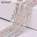 JUNAO 1 Roll SS8+SS16+SS8 Clear Color Glass Rhinestone Chain Tape Sewing Trim Crystal Ribbon Strass Banding for Dress
