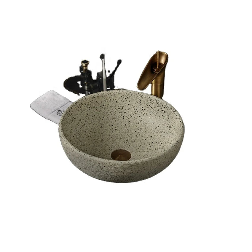 China Color Glazed Beige Table-top Ceramic Contemporary Design Water Resistant Eco-Friendly 12L Capacity Bathroom Sink Porcelain