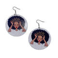 Low MOQ Women Printing Round Disc African Afro Wood Earrings Stock