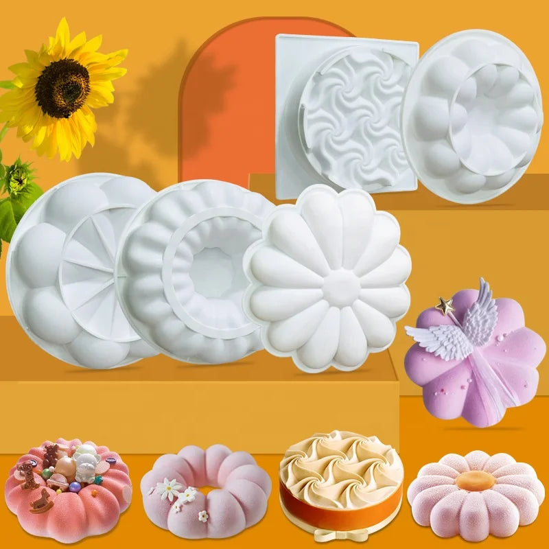 D5080 Sun flower rose manual Mousse cake ice cream Pudding Pastries candy jelly Chocolates baking Resin Mold Silicone 3D Mould