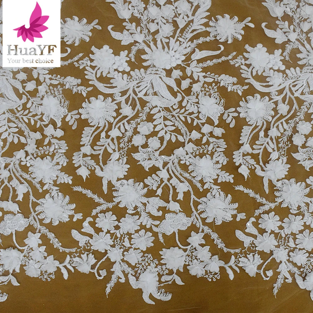 HY2870-4 2024 New Design High Quality 3D Flower Beaded Lace for Women Wedding Bridal Lace Fabric