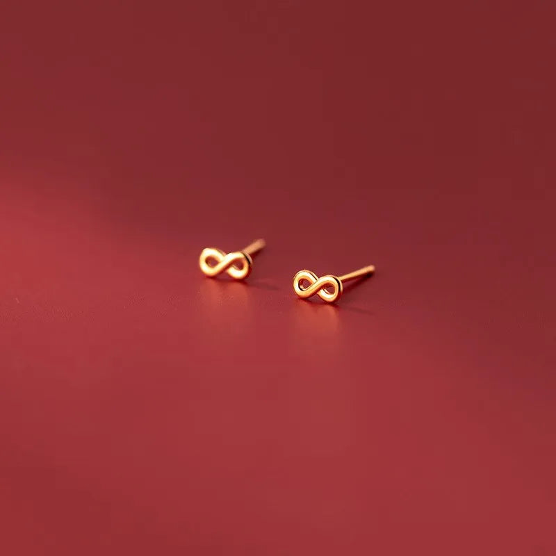 925 Sterling Silver Infinity Shape Gold Plated Small Ear Studs Earrings Mini Fashion Jewelry for Women Girls