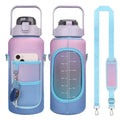 Hot Sale Half Gallon Motivational Water Bottle Portable Camping Travel Plastic Drinkware 2L Sport Straw Water Bottle with Strap