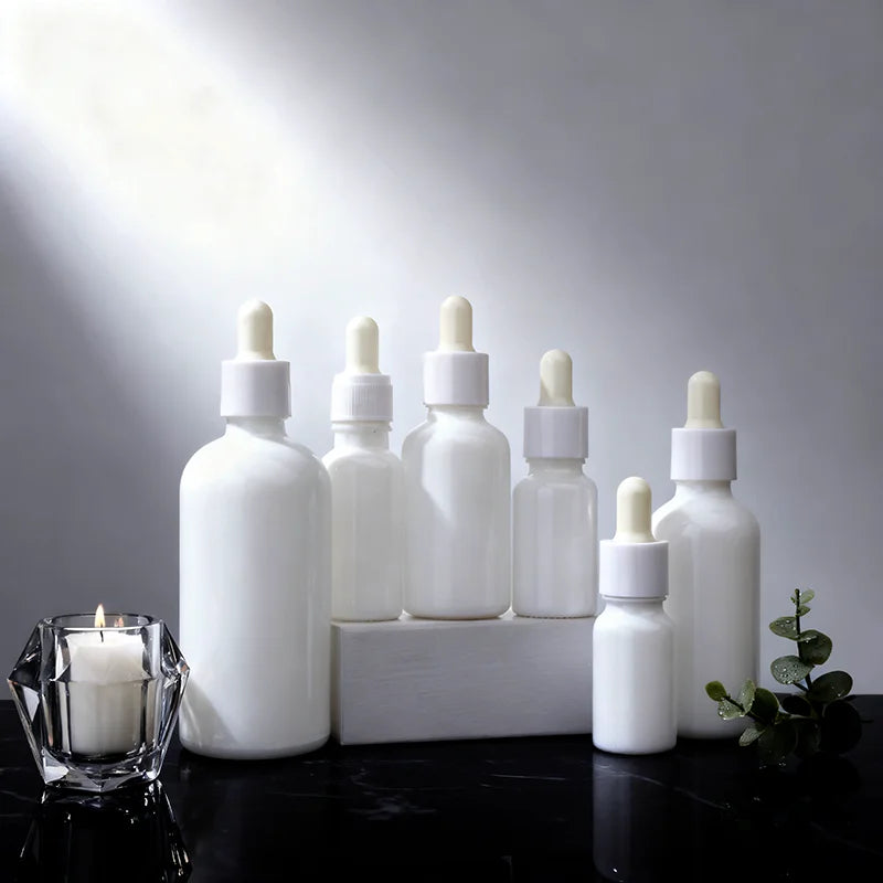 5-100ml White Porcelain Glass Dropper Bottle Refillable Ceramic Container Leak-Proof for Cosmetic Essential Oil Serum Container