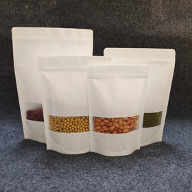 Custom Printed Food Grade Packaging Wholesale Plain Color Cheap Craft Bag Window Zipper Kraft Paper Bag