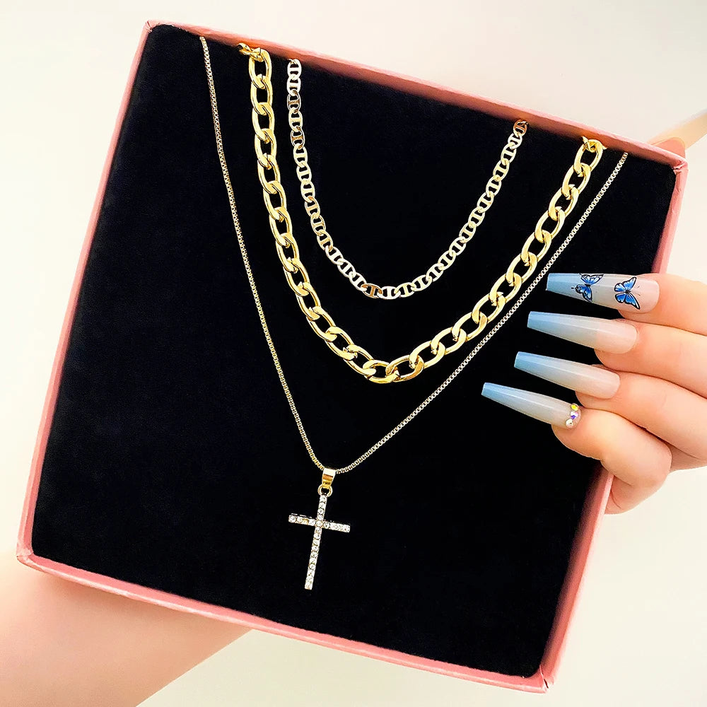 Custom Gold Plated New Trend Multi Layered Cross Necklace for Women Jewelry