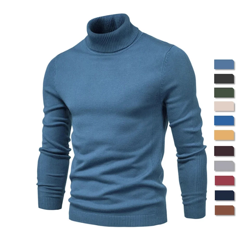 New Men's Turtleneck Sweatshirt Mens Sweaters Casual Turtle Neck Solid Color Quality Warm Slim Turtleneck Sweaters Pullover Men