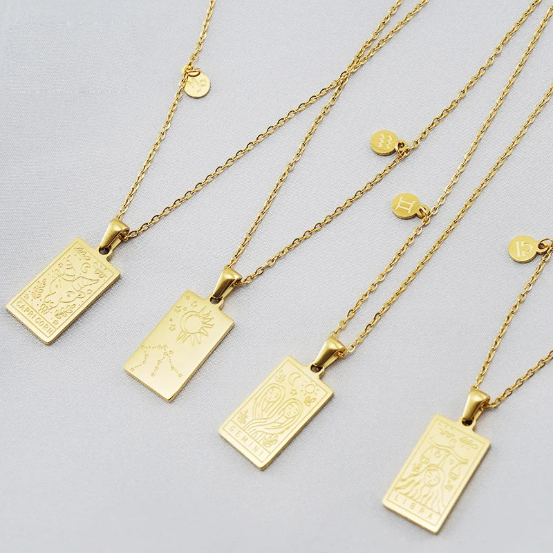 Welwish 18K Plated Horoscope Pendant Zodiac Sign Necklace Jewelry Gold Stainless Steel for Women Constellation