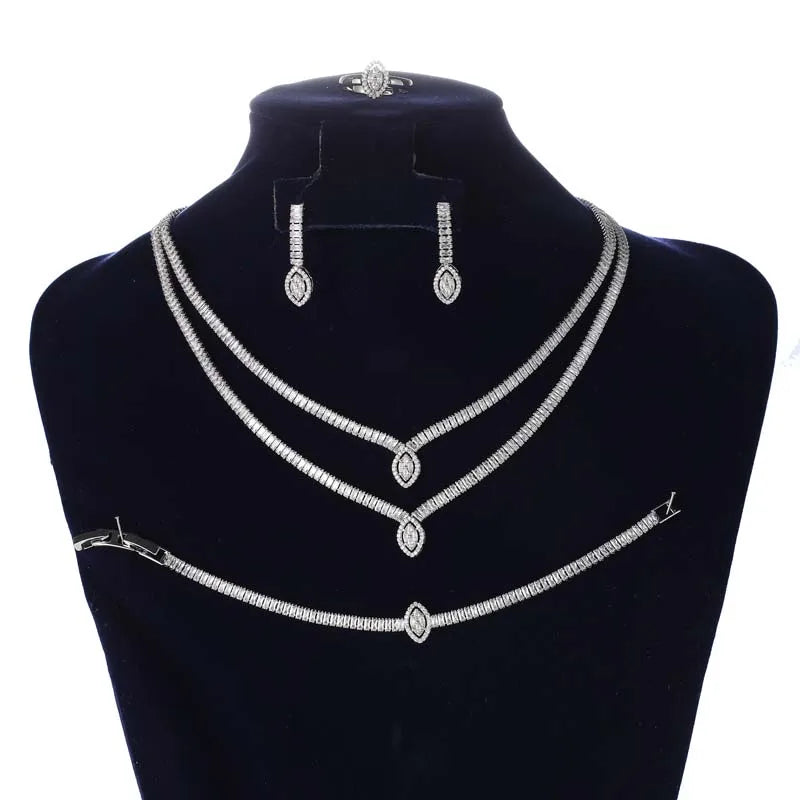 Double Layer Pendant Necklace Set Wedding Cubic Zircon Jewelry Set for Women BN8351 Bijoux Femme Ensembl