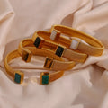 Vintage Open Design Natural Stone Fine Jewelry Bracelets Bangles Stainless Steel Gold Plated Bangles
