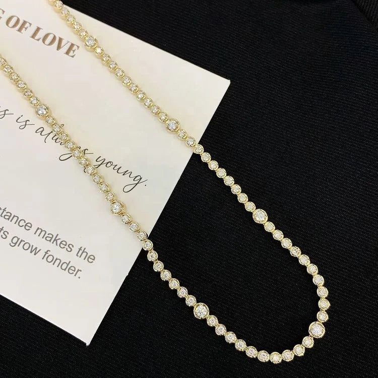 Ruyi Jewelry Iced Out 2.23ct Total Diamond Tennis Chains Gold Solid 14k Yellow Gold Hip Hop Tennis Necklaces for Men and Women