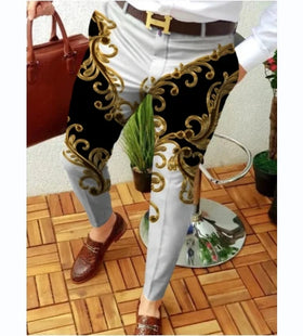 Factory Price Digital Printed Windproof Flat Front 100% Polyester Men's Casual Pencil Fit Dark Pants