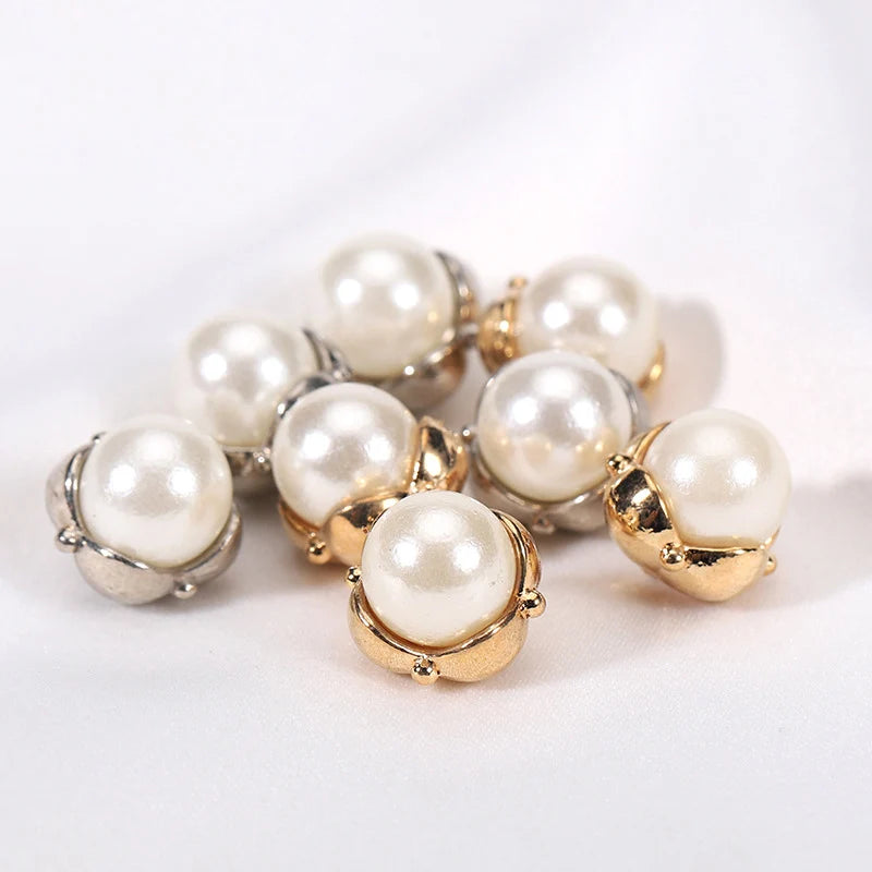11.5mm Fancy Gold Silver Plating White Color Round Shank Metal Alloy Plastic Pearl Shirt Dress Skirt Buttons
