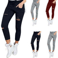 Cargo Pants Women Fashion Slim High Waisted Stretchy Skinny Broken Hole Pencil Pants Solid Color Streetwear Trousers Women