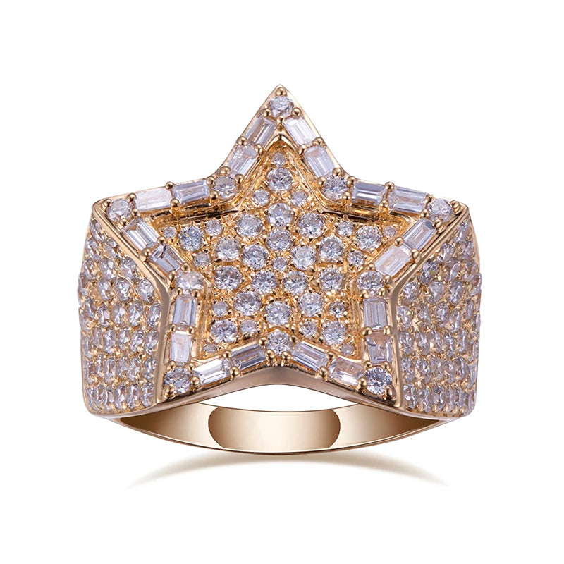MSR-793 Custom Hand Setting High End 18k Gold Iced Out Start Hip Hop Men Champion Lab Grown Diamond Ring