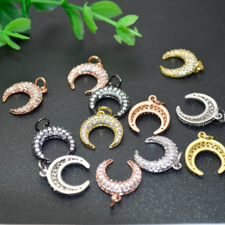 Cheap Price 13mm Gold Silver Plating White CZ Setting Moon Horn Charms Pendants for Necklace Jewelry Making