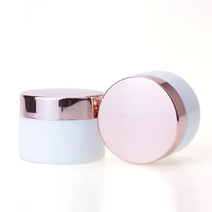 In Stock 30g 50g White Porcelain Cosmetics Cream Jar With Rose Gold Lid for Skincare